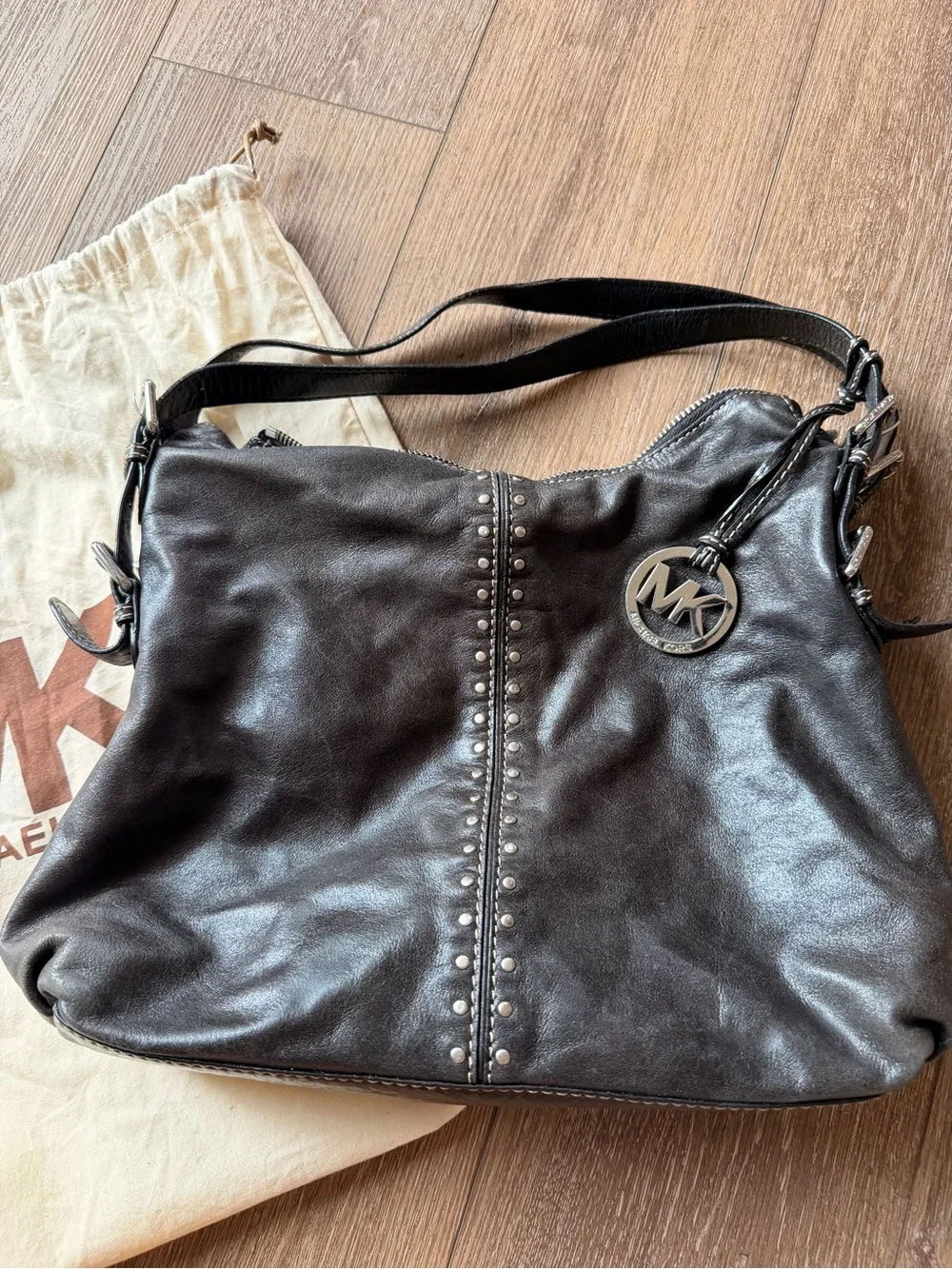 Michael Kors Dark Brown Leather Stud-Trim Shoulder Bag
